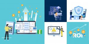 Custom EHR ROI calculator illustration showing financial growth and workflow optimization metrics.
