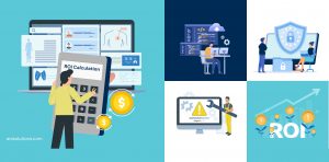 Custom EHR ROI calculator illustration showing financial growth and workflow optimization metrics.