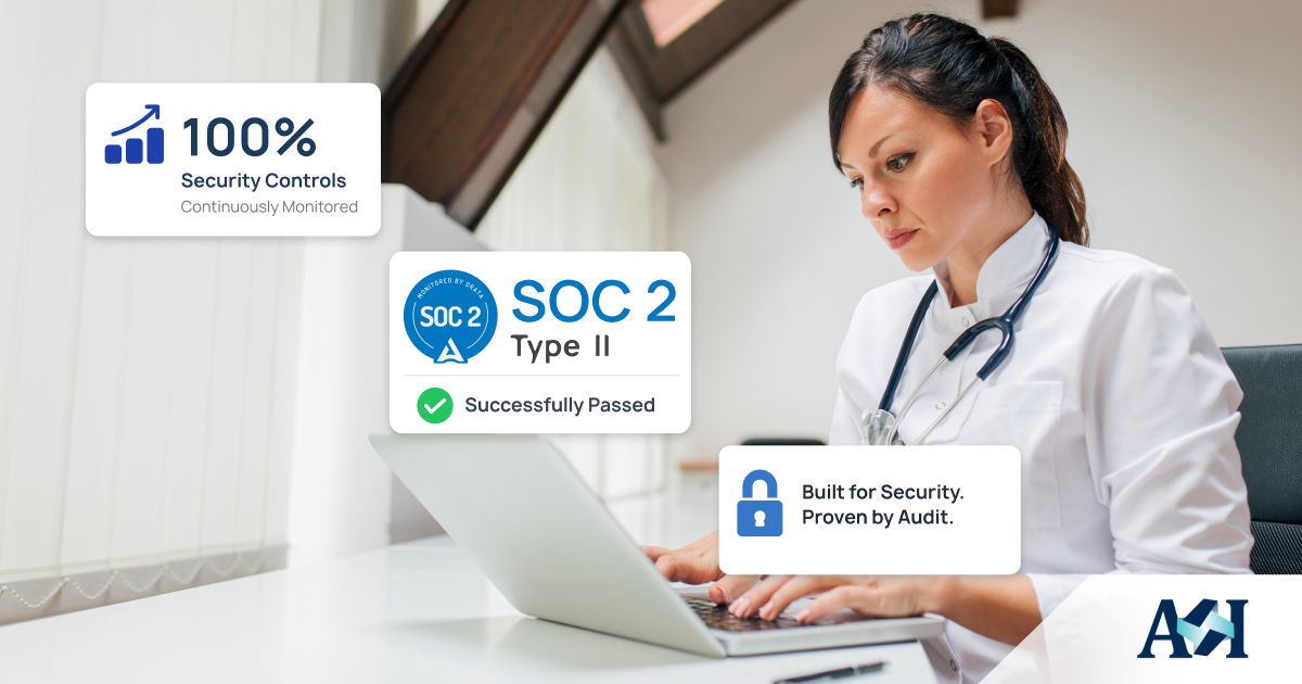 Healthcare IT professionals reviewing a secure custom EHR platform with compliance dashboards, security monitoring, and audit controls