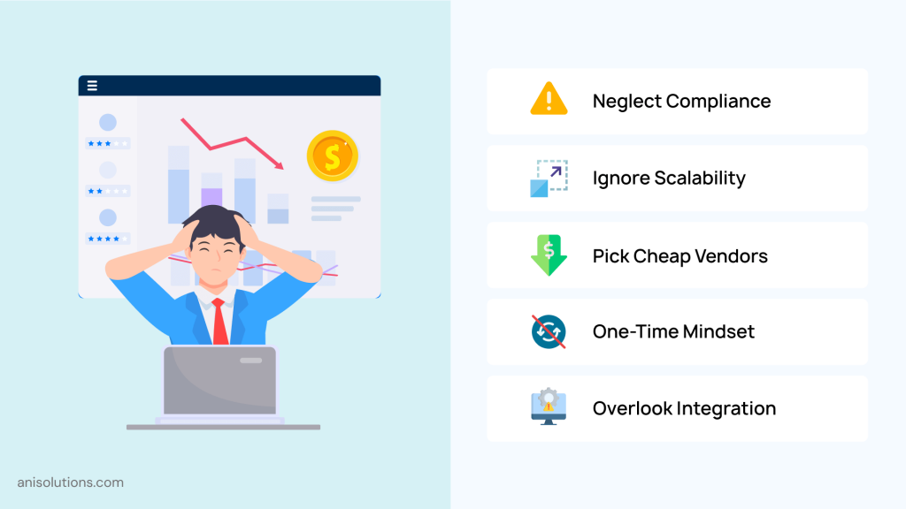 Common EHR development mistakes increase costs like compliance neglect and poor scalability.