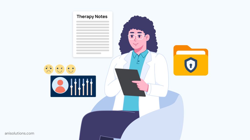 Behavioral health EHR system demonstrating psychotherapy notes management, patient privacy controls, secure access permissions, and protected mental health records.