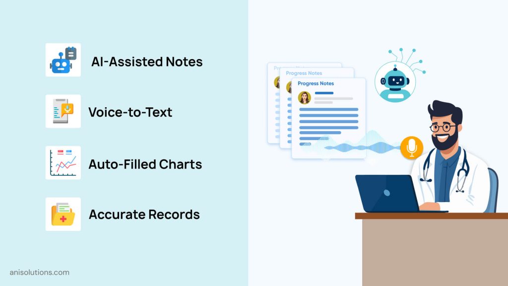 AI-assisted clinical documentation with voice-to-text and smart charting features.