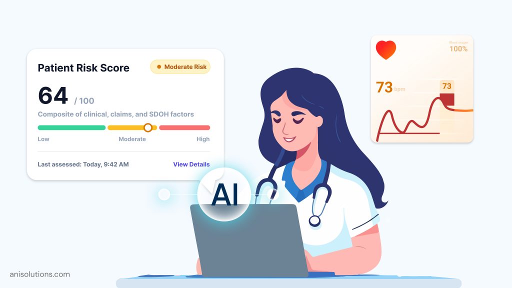 Predictive analytics platform identifying patient risks and supporting proactive clinical decision-making using AI.