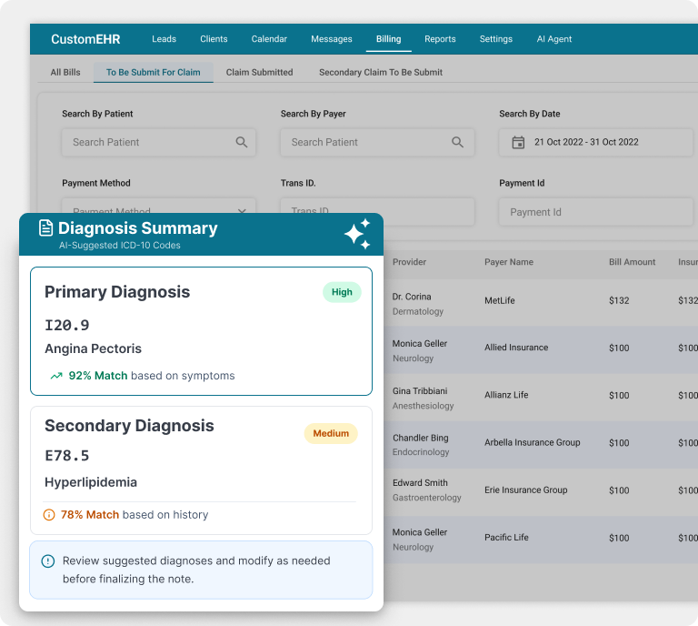 Smart AI medical coding with CPT and ICD code suggestions in EHR software