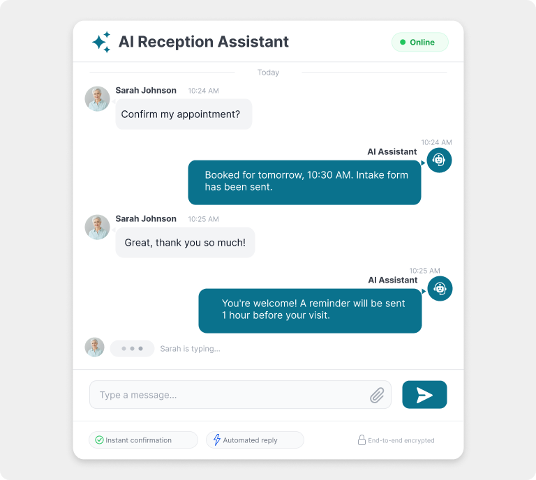 Virtual receptionist support - automated patient intake and scheduling in EHR