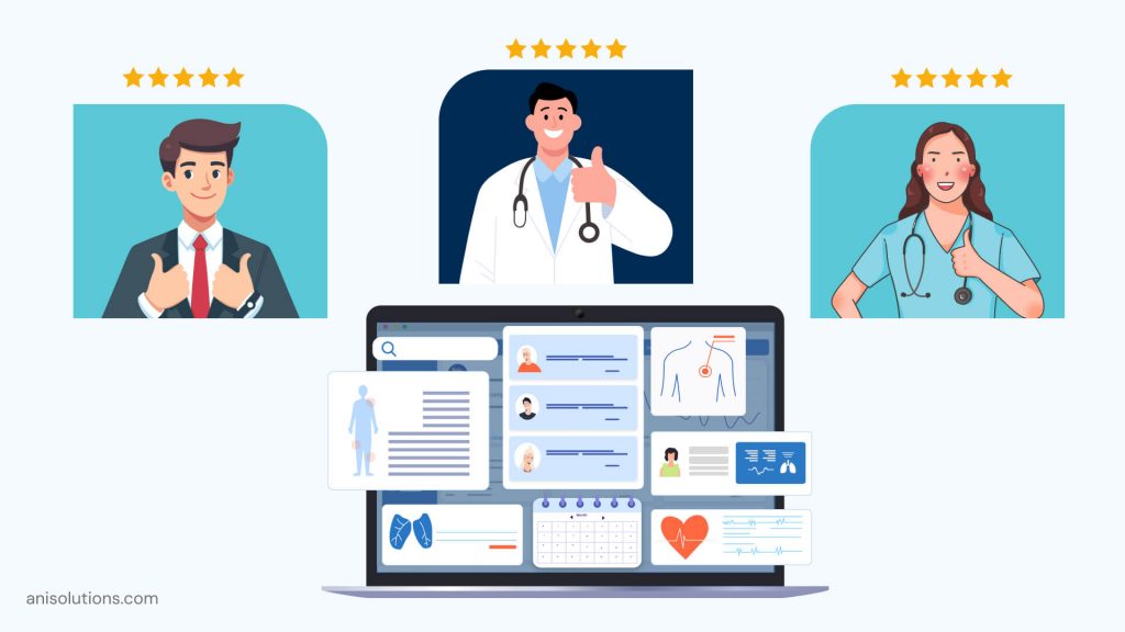 Custom EHR dashboard illustrating role-specific workflows for clinicians and staff within a unified healthcare system.